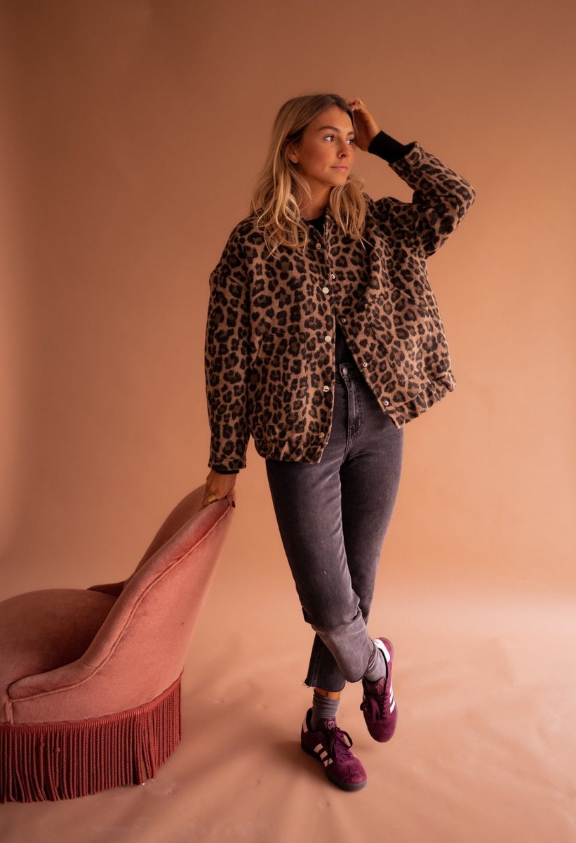 Evelyn Women's Quilted Jacket | Oversized Leopard Print, Snap-Button Closure 3