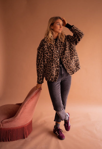 Evelyn Women's Quilted Jacket | Oversized Leopard Print, Snap-Button Closure 3