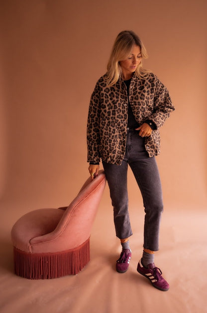 Evelyn Women's Quilted Jacket | Oversized Leopard Print, Snap-Button Closure 4