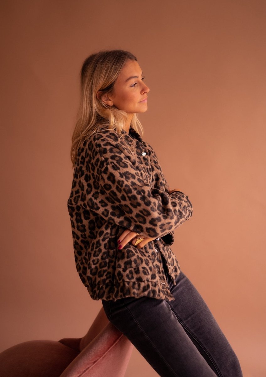 Evelyn Women's Quilted Jacket | Oversized Leopard Print, Snap-Button Closure 5