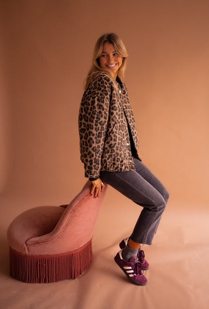 Evelyn Women's Quilted Jacket | Oversized Leopard Print, Snap-Button Closure 7
