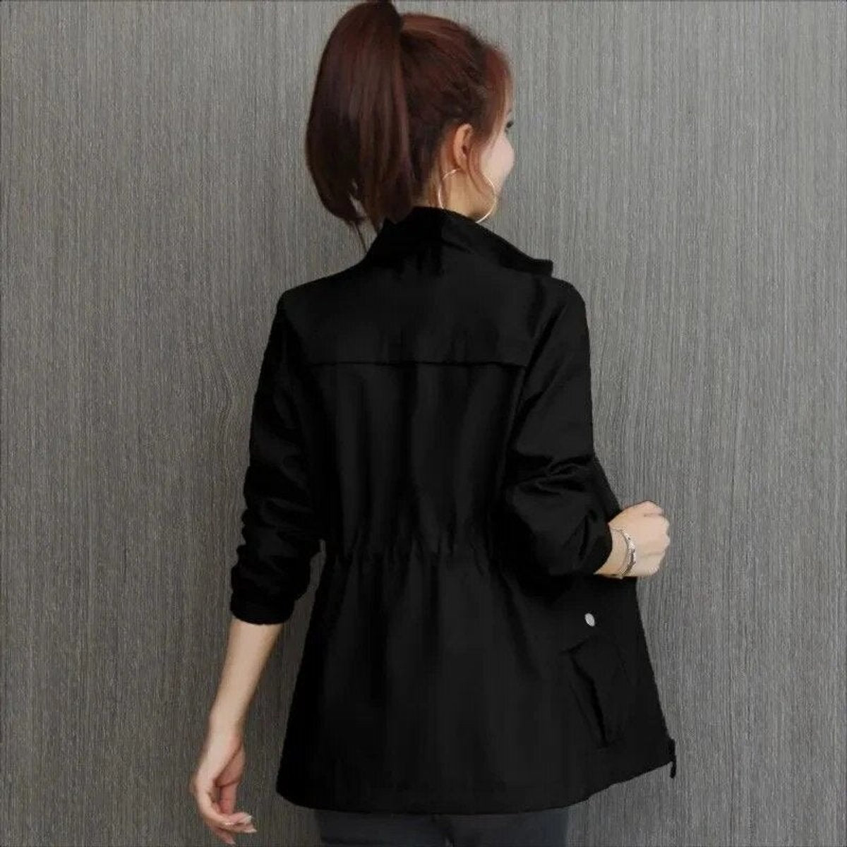 Evelyn Women's Short Bomber Jacket | Lightweight Zip-Up with Drawstring Waist 1
