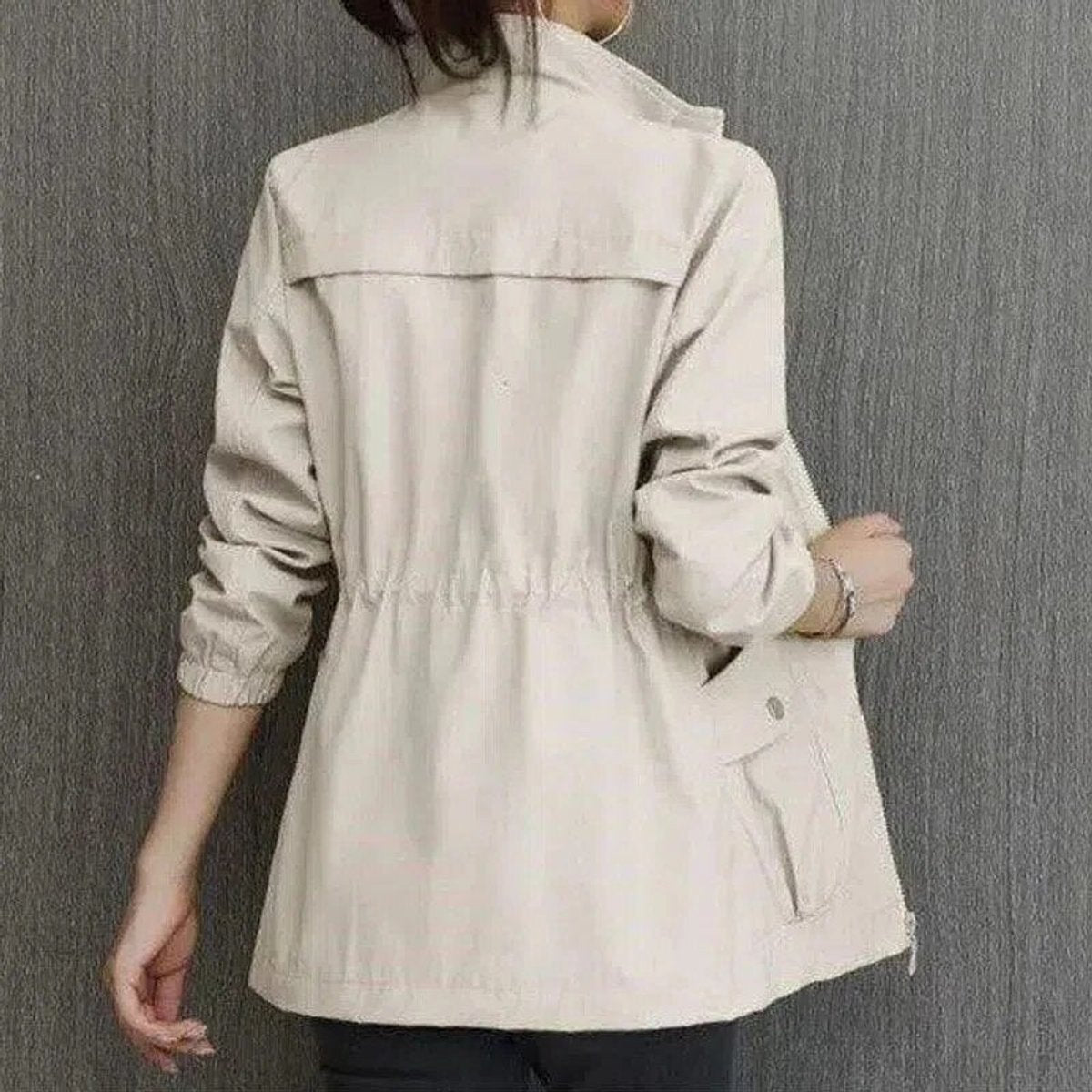 Evelyn Women's Short Bomber Jacket | Lightweight Zip-Up with Drawstring Waist 2