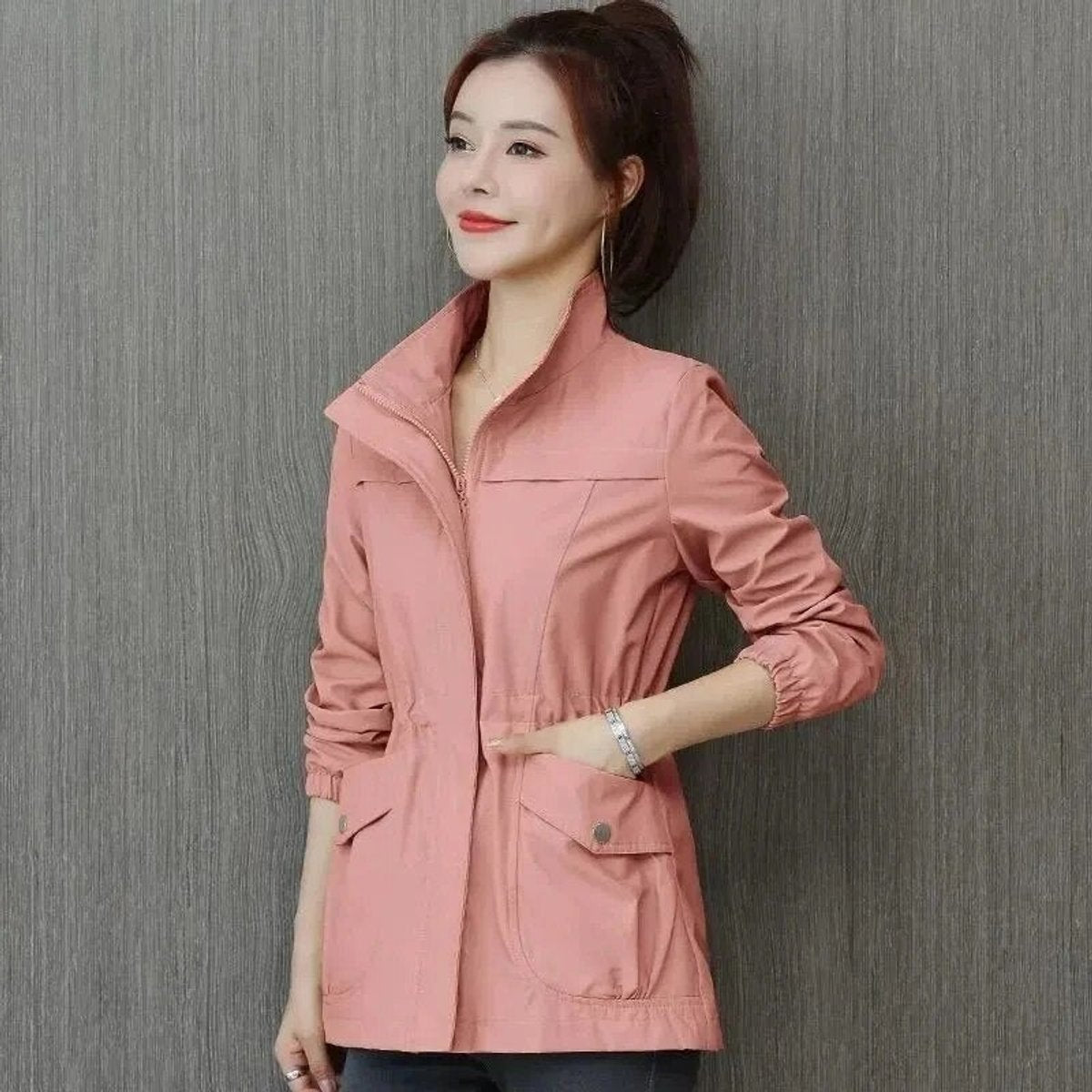 Evelyn Women's Short Bomber Jacket | Lightweight Zip-Up with Drawstring Waist 4