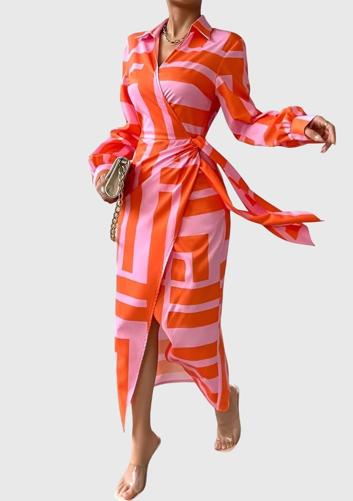Evelyn Women’s Wrap Dress with Adjustable Waist and Printed Design 1