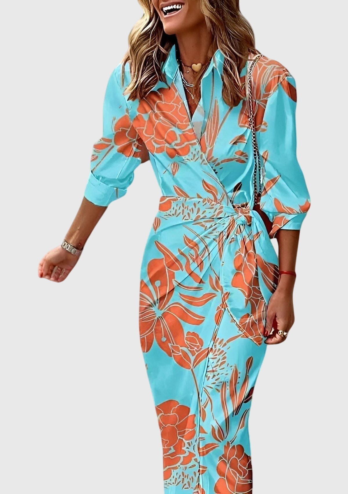Evelyn Women’s Wrap Dress with Adjustable Waist and Printed Design 11
