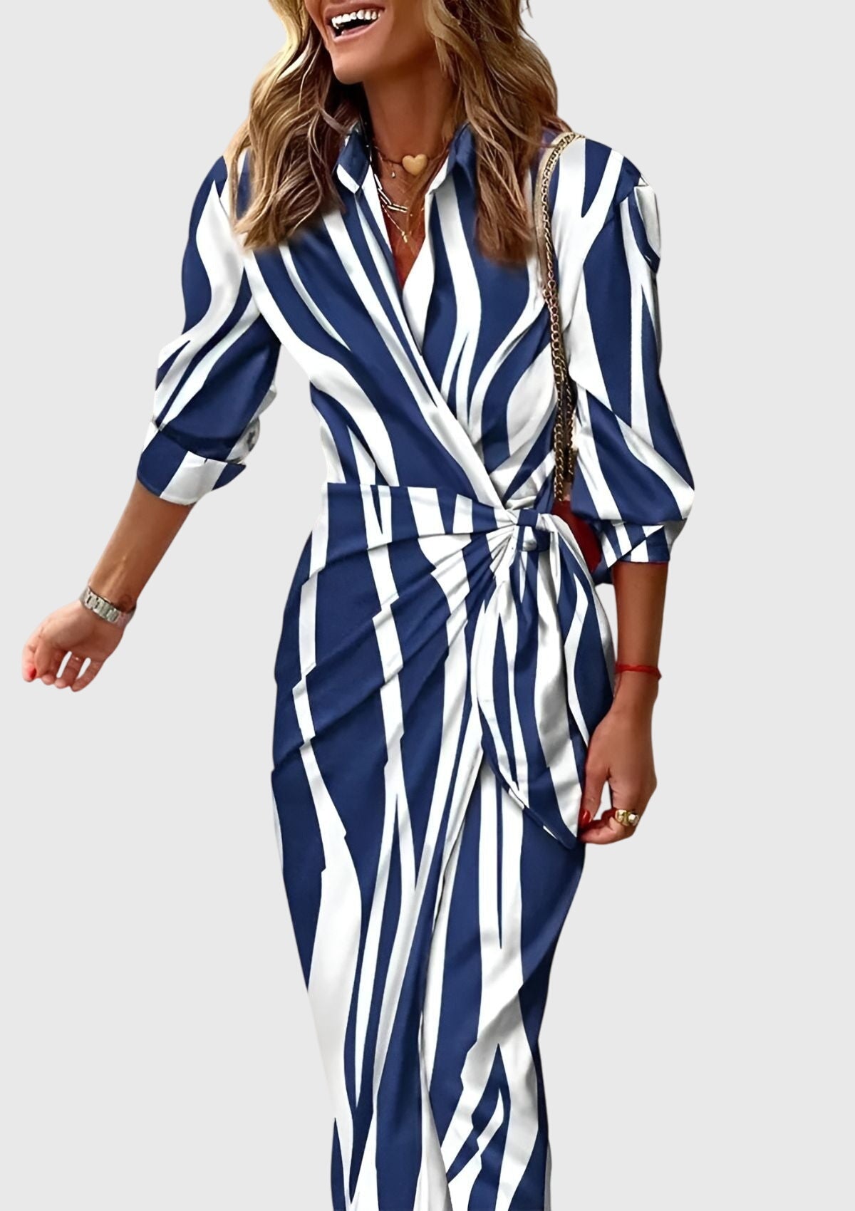 Evelyn Women’s Wrap Dress with Adjustable Waist and Printed Design 9