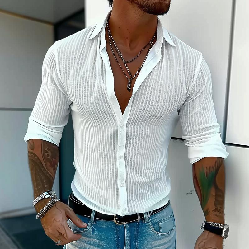 Fabian Men's Dress Shirt with Ribbed Texture and Button Placket 0