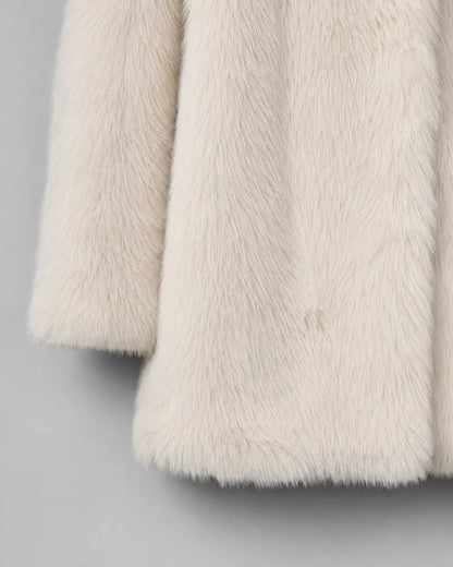 Fiona Women's Faux Fur Coat featuring a luxurious plush shawl collar and stylish mid-thigh length, perfect for keeping warm and fashionable in colder weather. 4