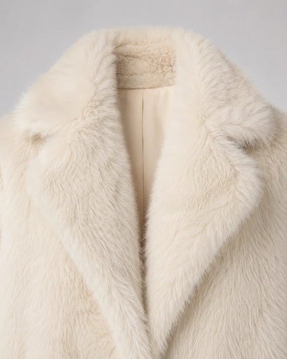 Fiona Women's Faux Fur Coat featuring a luxurious plush shawl collar and stylish mid-thigh length, perfect for keeping warm and fashionable in colder weather. 6
