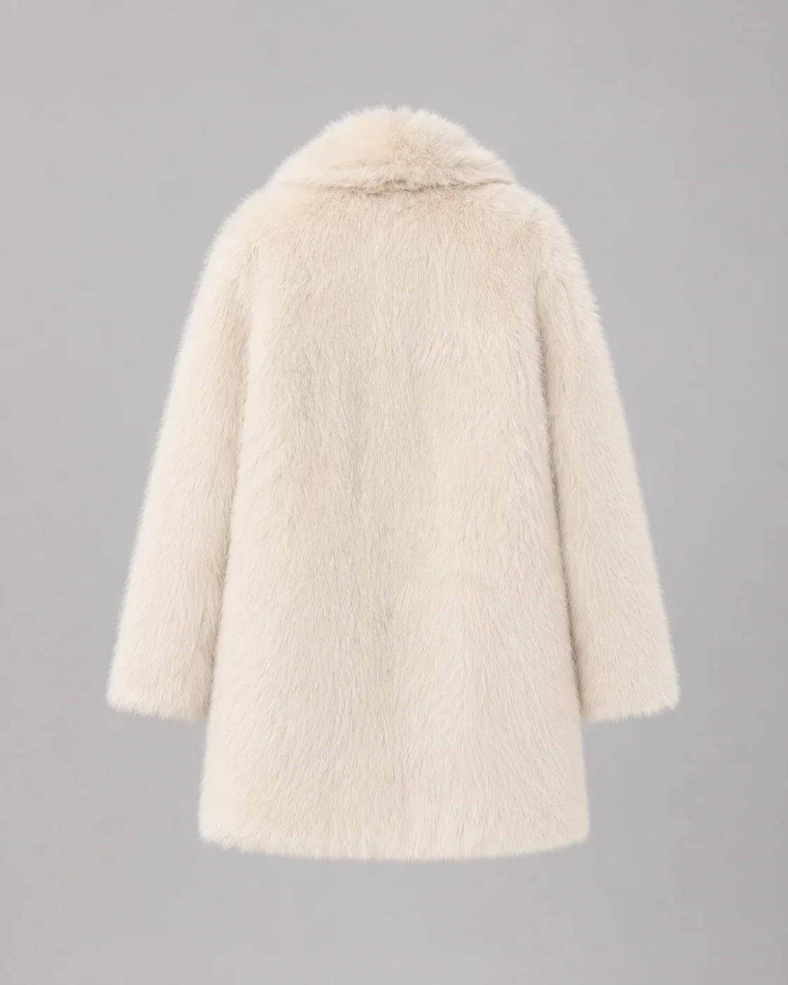 Fiona Women's Faux Fur Coat featuring a luxurious plush shawl collar and stylish mid-thigh length, perfect for keeping warm and fashionable in colder weather. 7