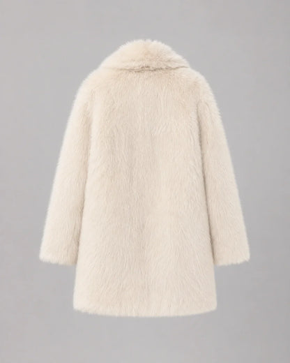 Fiona Women's Faux Fur Coat featuring a luxurious plush shawl collar and stylish mid-thigh length, perfect for keeping warm and fashionable in colder weather. 7