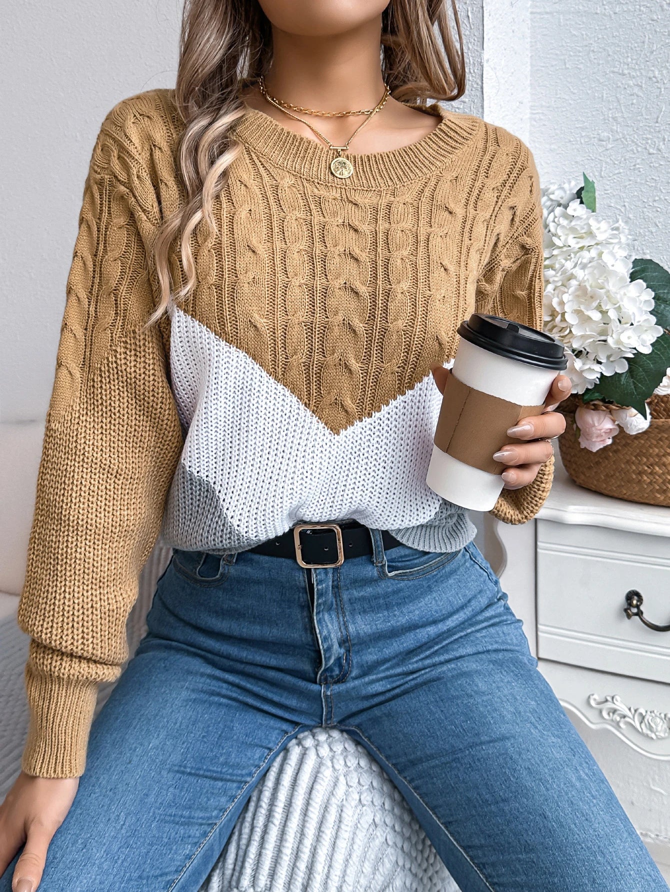 Fiona Women's Pullover Sweater | Chevron Knit, Soft and Versatile 3