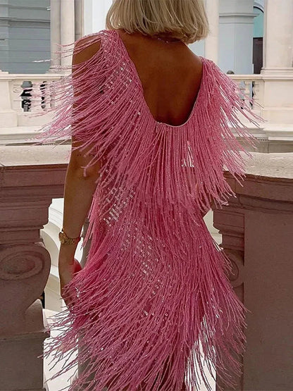 Fiora Women’s Cocktail Dress with Fringe Detailing and Sequin-Inspired Finish 4