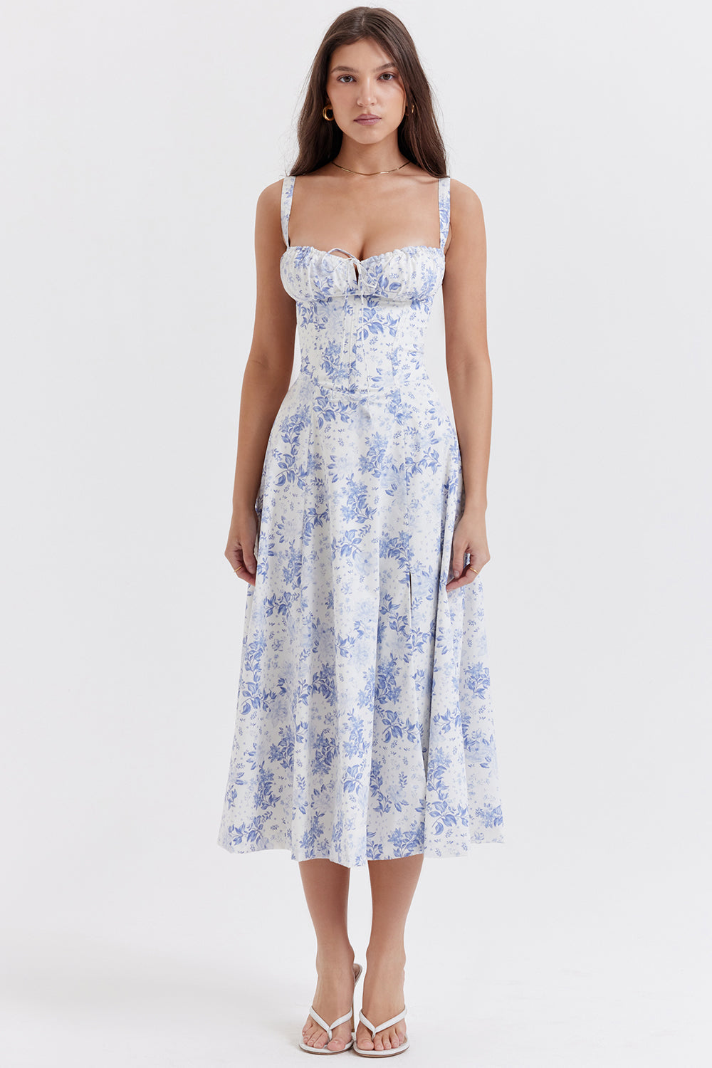 Fiora Women’s Dress with Floral Print, Heart Neckline, and Side Slit 0