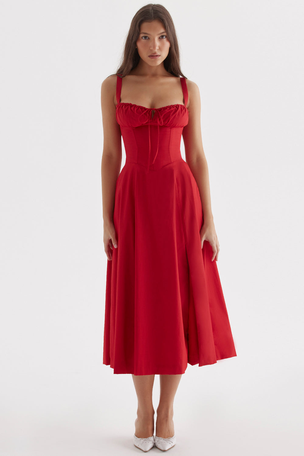 Fiora Women’s Dress with Floral Print, Heart Neckline, and Side Slit 6