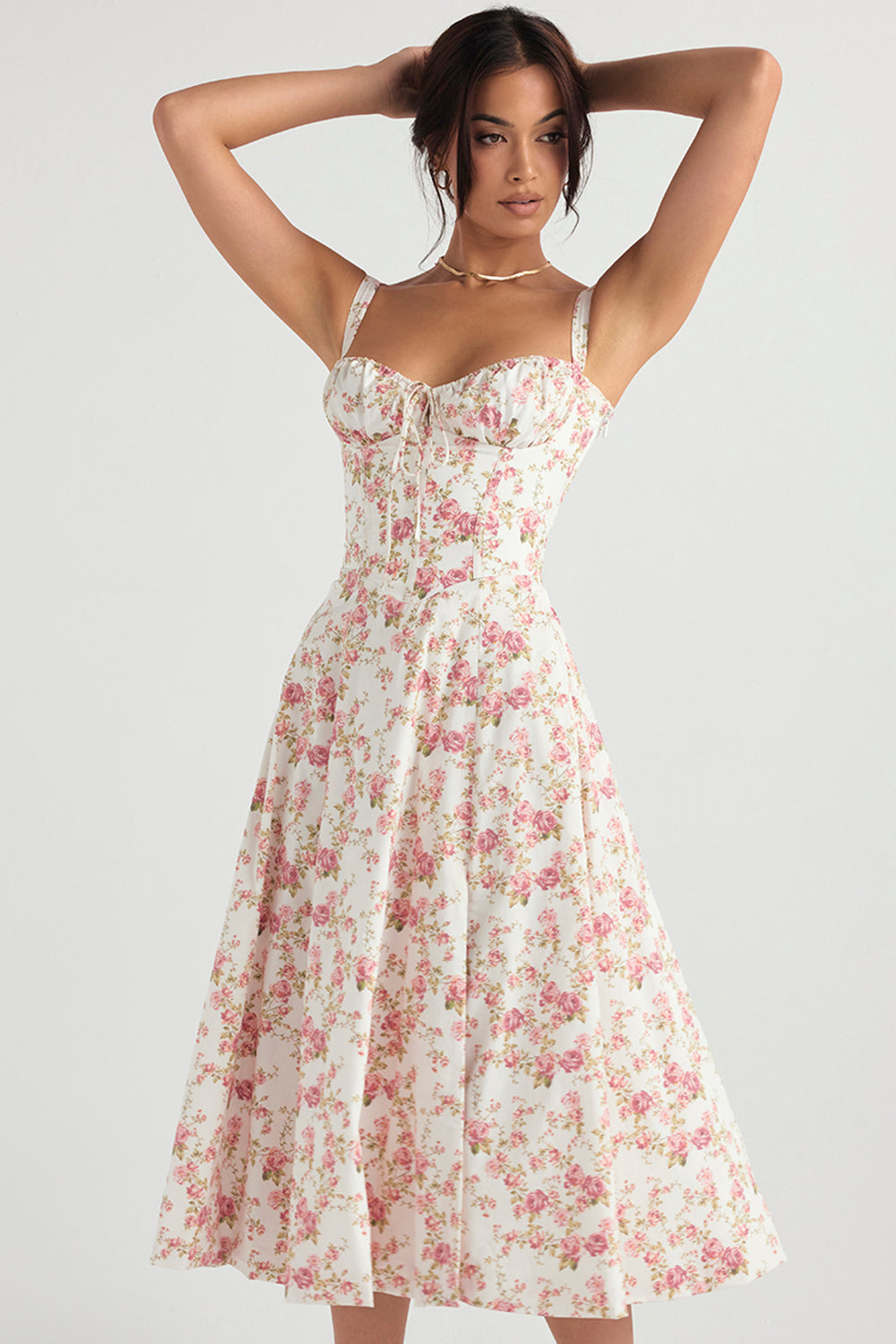 Fiora Women’s Dress with Floral Print, Heart Neckline, and Side Slit 7