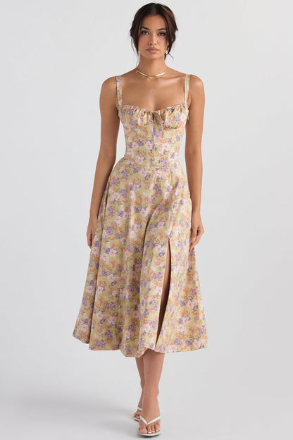 Fiora Women’s Dress with Floral Print, Heart Neckline, and Side Slit 8