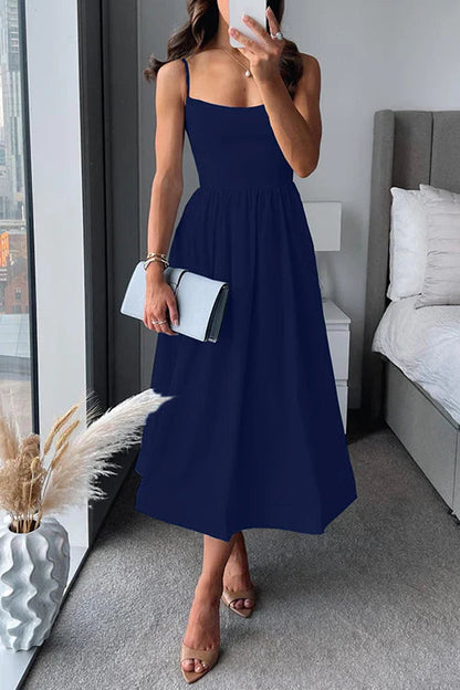 Fiora Women’s Midi Dress with Spaghetti Straps and Gathered Waist 2