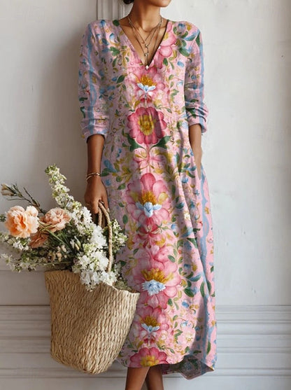 Flora Women’s Midi Dress with V-Neck and Long Sleeves in Floral Print 4