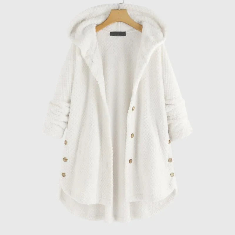 Franca Women’s Fleece Jacket featuring a cozy hood and a stylish reversible design, perfect for versatile layering in any season. 1