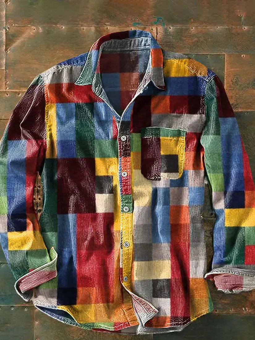 Francis Men’s Shirt with Unique Patchwork Design and Long Sleeves 0