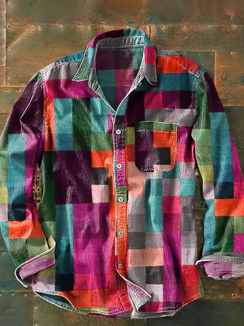 Francis Men’s Shirt with Unique Patchwork Design and Long Sleeves 1