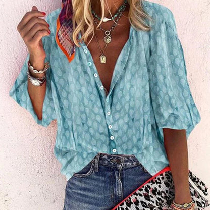 Gabriela Women’s Casual Blouse with Printed Design and Button Placket 0