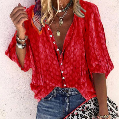 Gabriela Women’s Casual Blouse with Printed Design and Button Placket 1