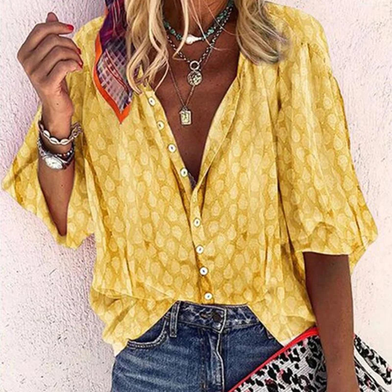 Gabriela Women’s Casual Blouse with Printed Design and Button Placket 3