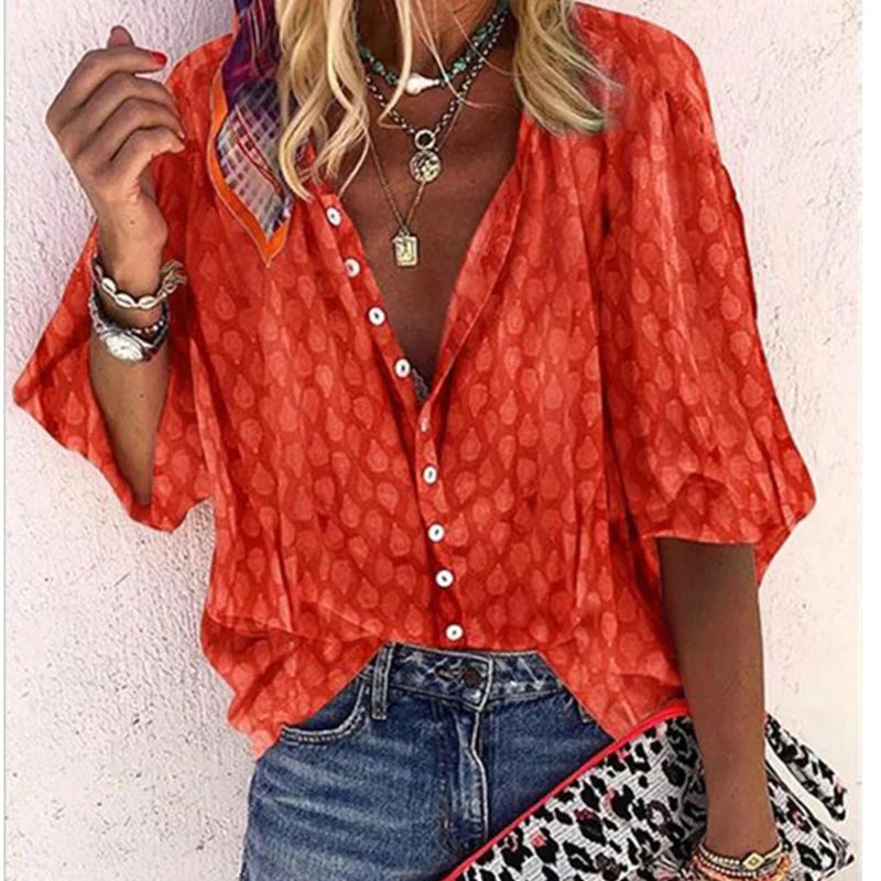 Gabriela Women’s Casual Blouse with Printed Design and Button Placket 4