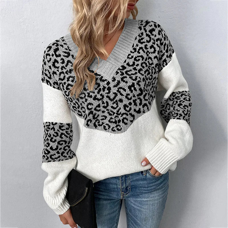 Gabriela Women's V-Neck Sweater | Elegant Leopard Pattern 0