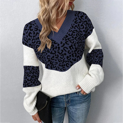 Gabriela Women's V-Neck Sweater | Elegant Leopard Pattern 1