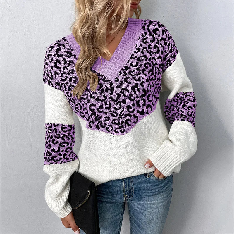 Gabriela Women's V-Neck Sweater | Elegant Leopard Pattern 4