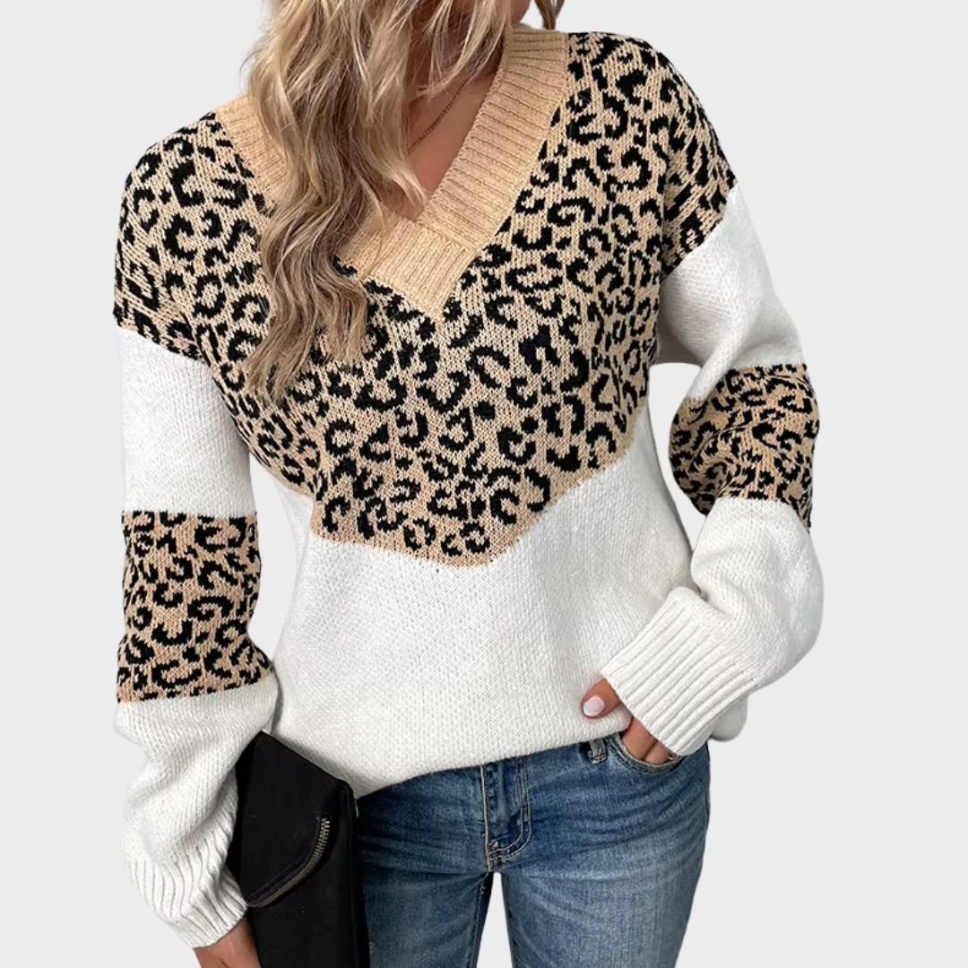 Gabriela Women's V-Neck Sweater | Elegant Leopard Pattern 5