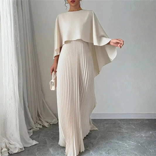 Gala Women’s Maxi Dress with Pleated Cape and Flowing Silhouette 0