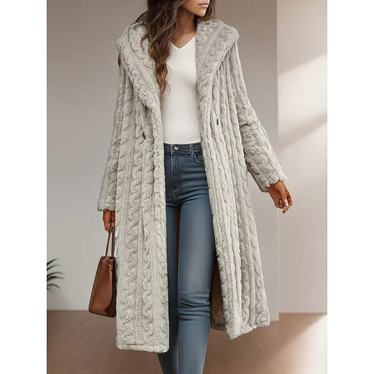Georgina Women’s Hooded Longline Coat featuring an open front design and convenient pockets, perfect for stylish warmth and versatility in any season. 0