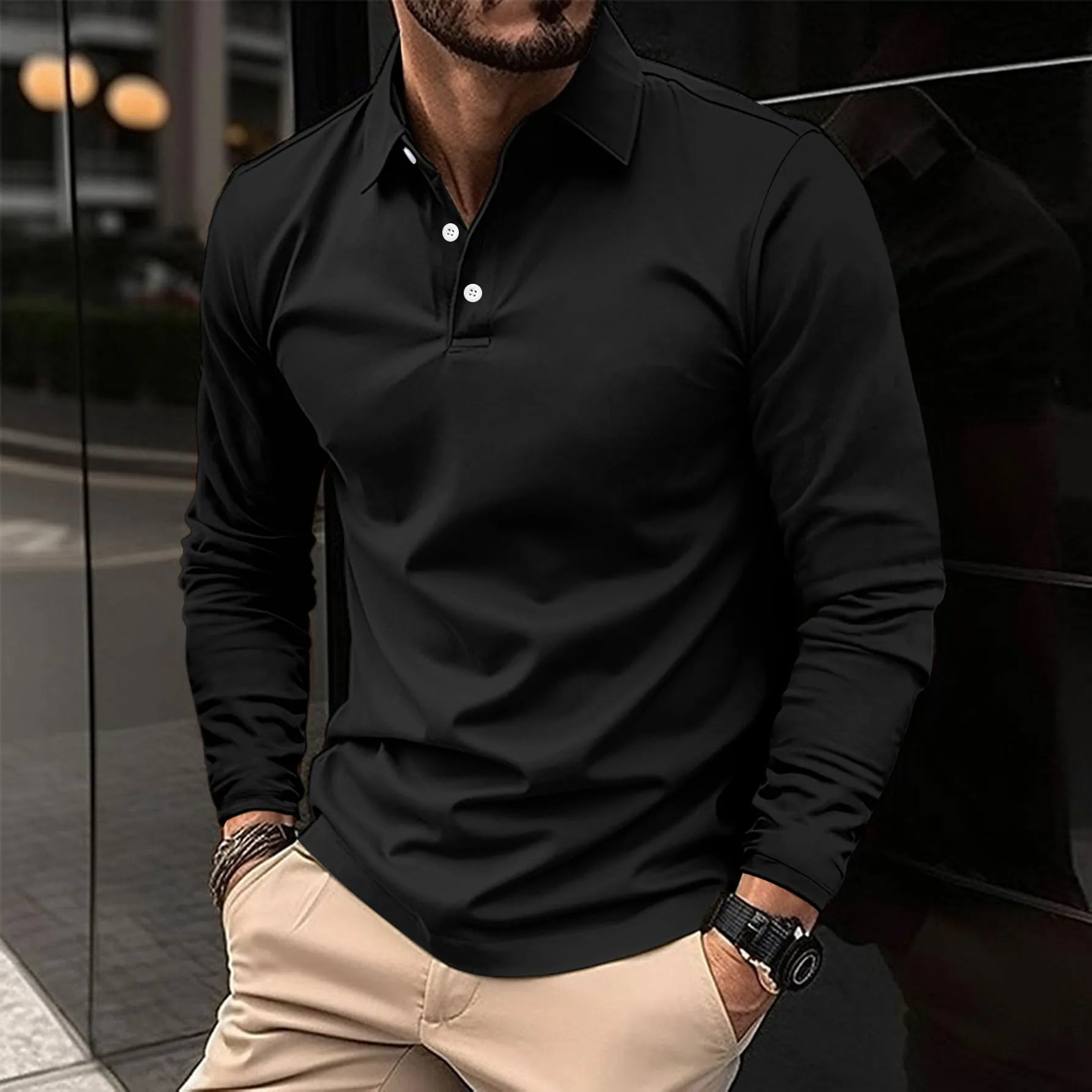 Gideon Men's Long Sleeve Polo Shirt with Slim Fit and Classic Collar 3