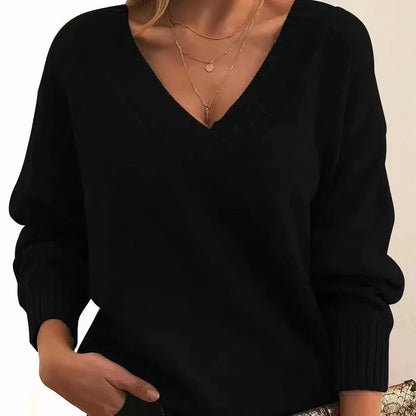 Grace Women's V-Neck Sweater | Cashmere Blend Long Sleeve Knit 0