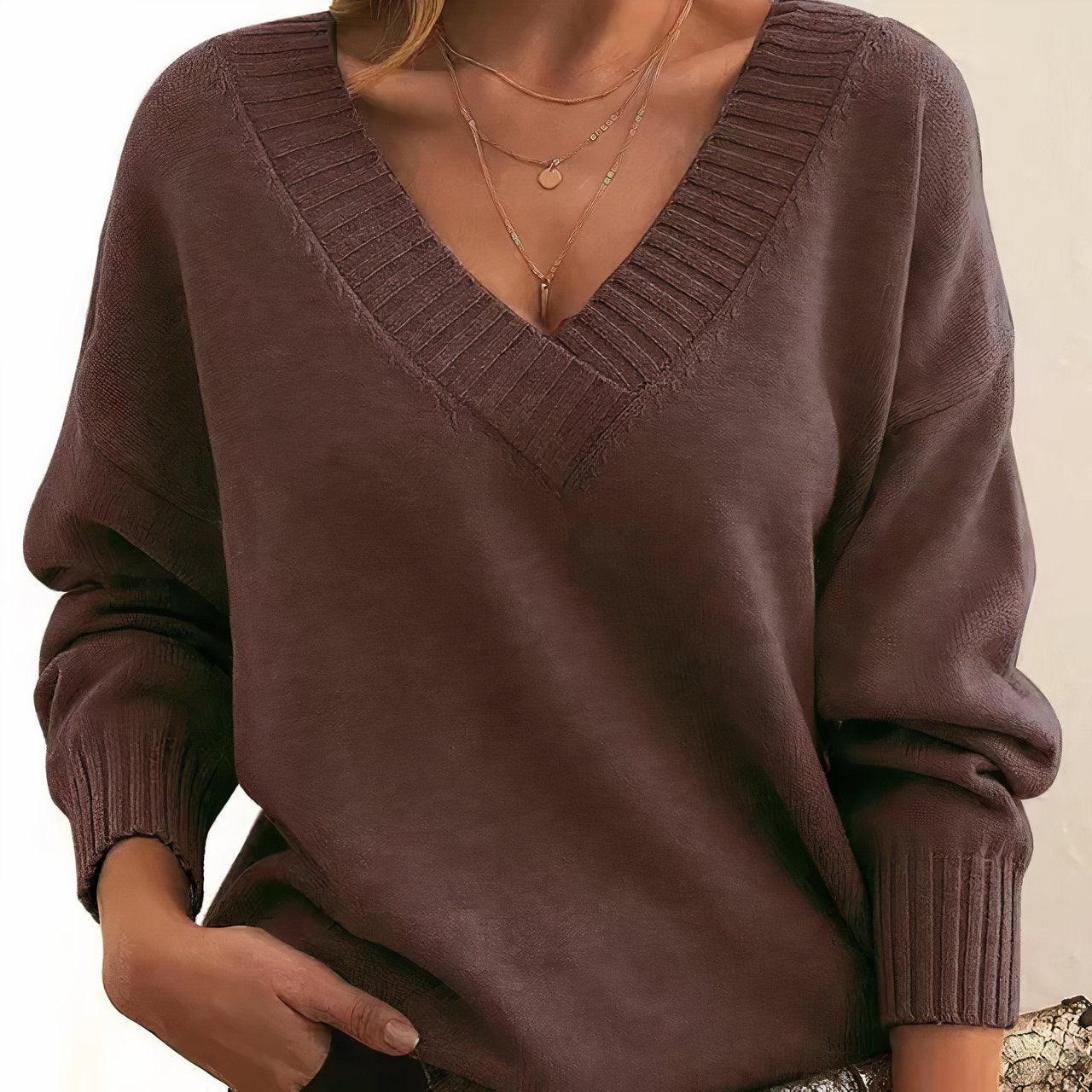 Grace Women's V-Neck Sweater | Cashmere Blend Long Sleeve Knit 10