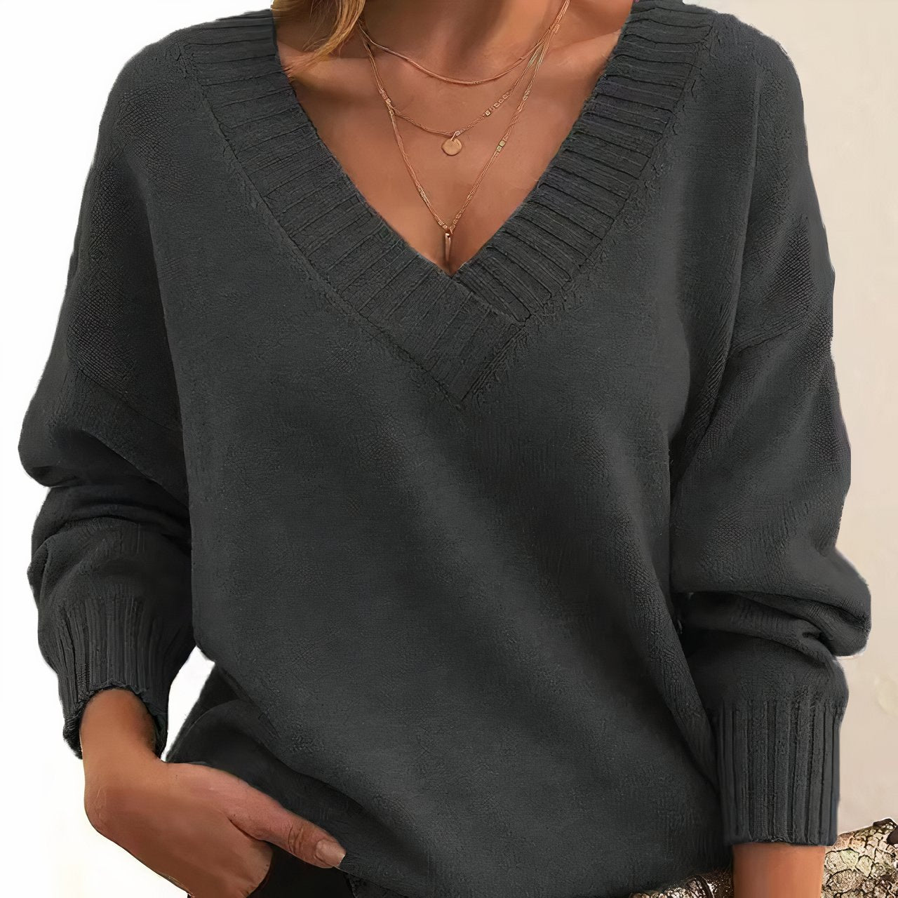 Grace Women's V-Neck Sweater | Cashmere Blend Long Sleeve Knit 2