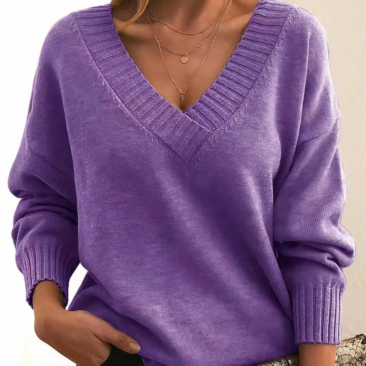 Grace Women's V-Neck Sweater | Cashmere Blend Long Sleeve Knit 9