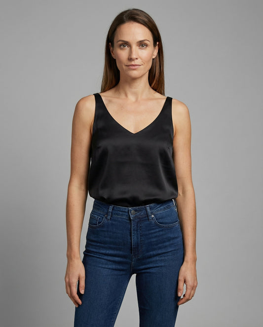 Greta Women’s Satin Camisole with V-Neck and Wide Straps 0