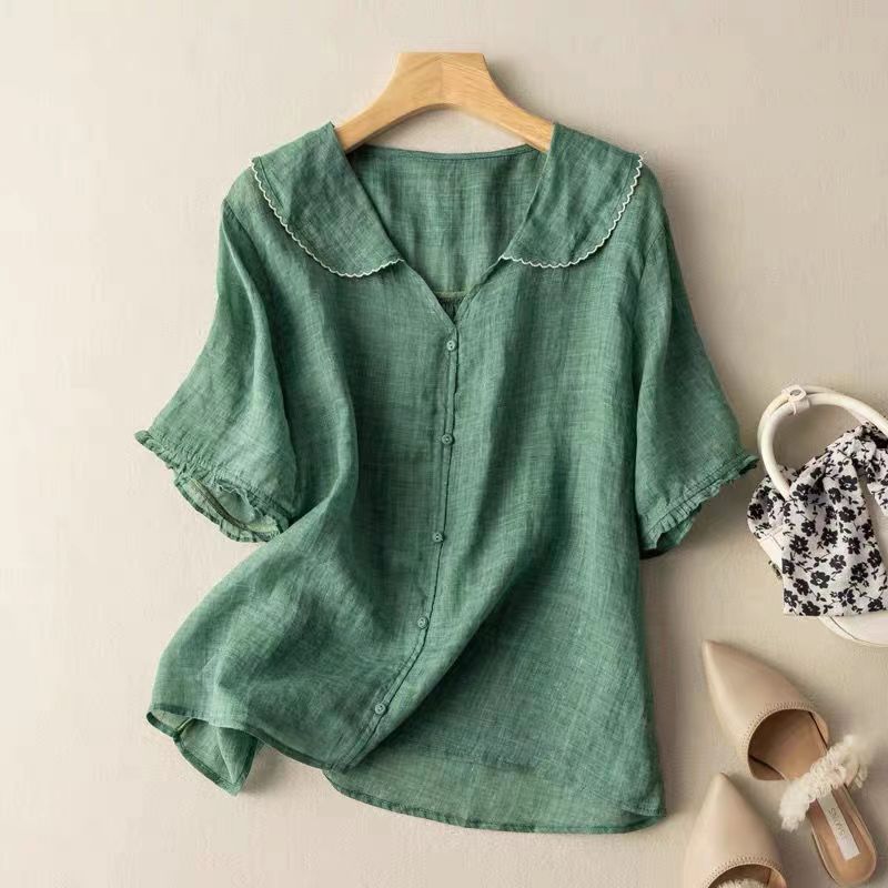 Greta Women’s Short Sleeve Top with Button Placket 0