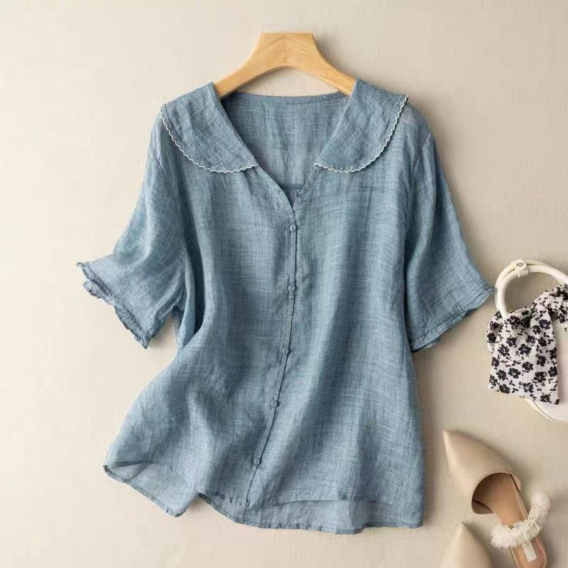 Greta Women’s Short Sleeve Top with Button Placket 2