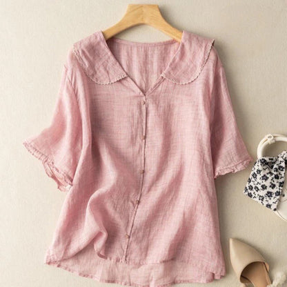Greta Women’s Short Sleeve Top with Button Placket 3