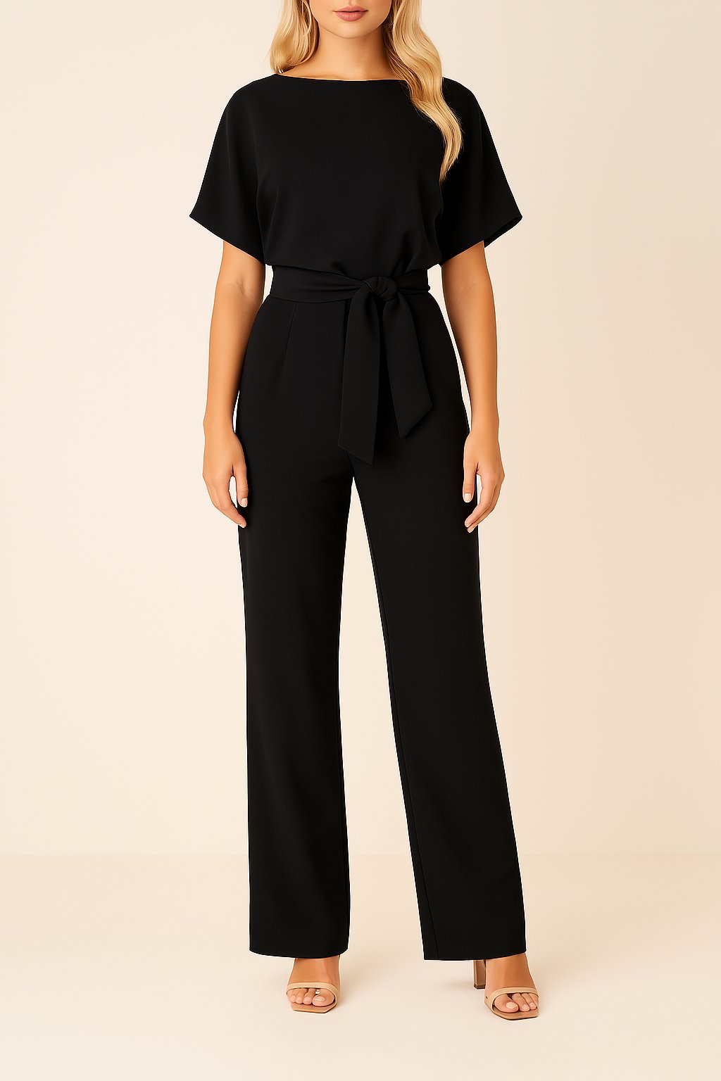 Grove Women's Jumpsuit with Tie Belt and Wide-Leg Design 0
