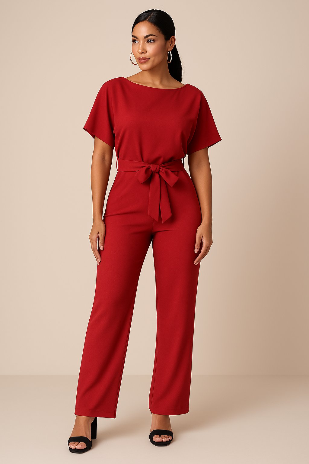 Grove Women's Jumpsuit with Tie Belt and Wide-Leg Design 1
