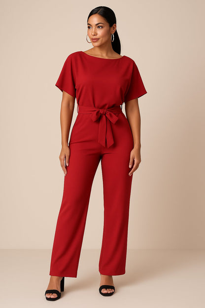 Grove Women's Jumpsuit with Tie Belt and Wide-Leg Design 1