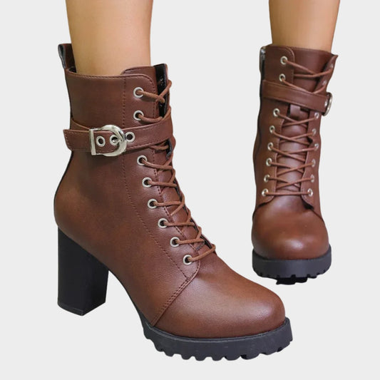 Harper Women's Combat Boots | Lace-Up, Block Heel, Black 0